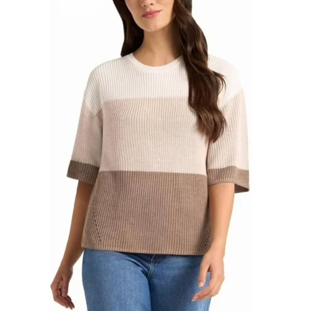 MATTY M Taupe Brown Sz Large Casual Wear Short Sleeve Crew Neck Sweater NEW NWT